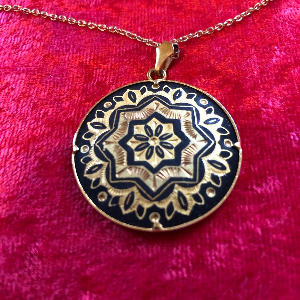 Vintage Fabulous Necklace Spanish Damascene Star Gem Jewelry Gold